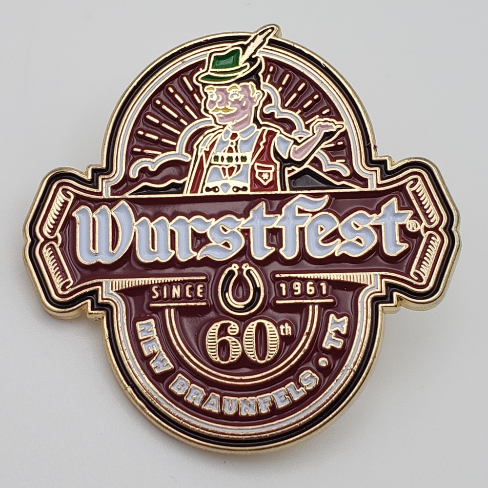 Wurstfest Hat Pin Maroon 60th Anniversary New Braunfels TX Souvenir Lapel